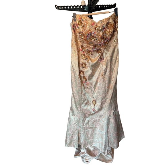 Terani Women’s Gown Champagne Gold Strapless Beaded Sweetheart Neckline size 18 - Picture 2 of 11